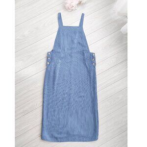 Vintage 90s Y2K Overall Jumper Dress Blue Pinstripe Faded Glory Lagenlook Maxi M